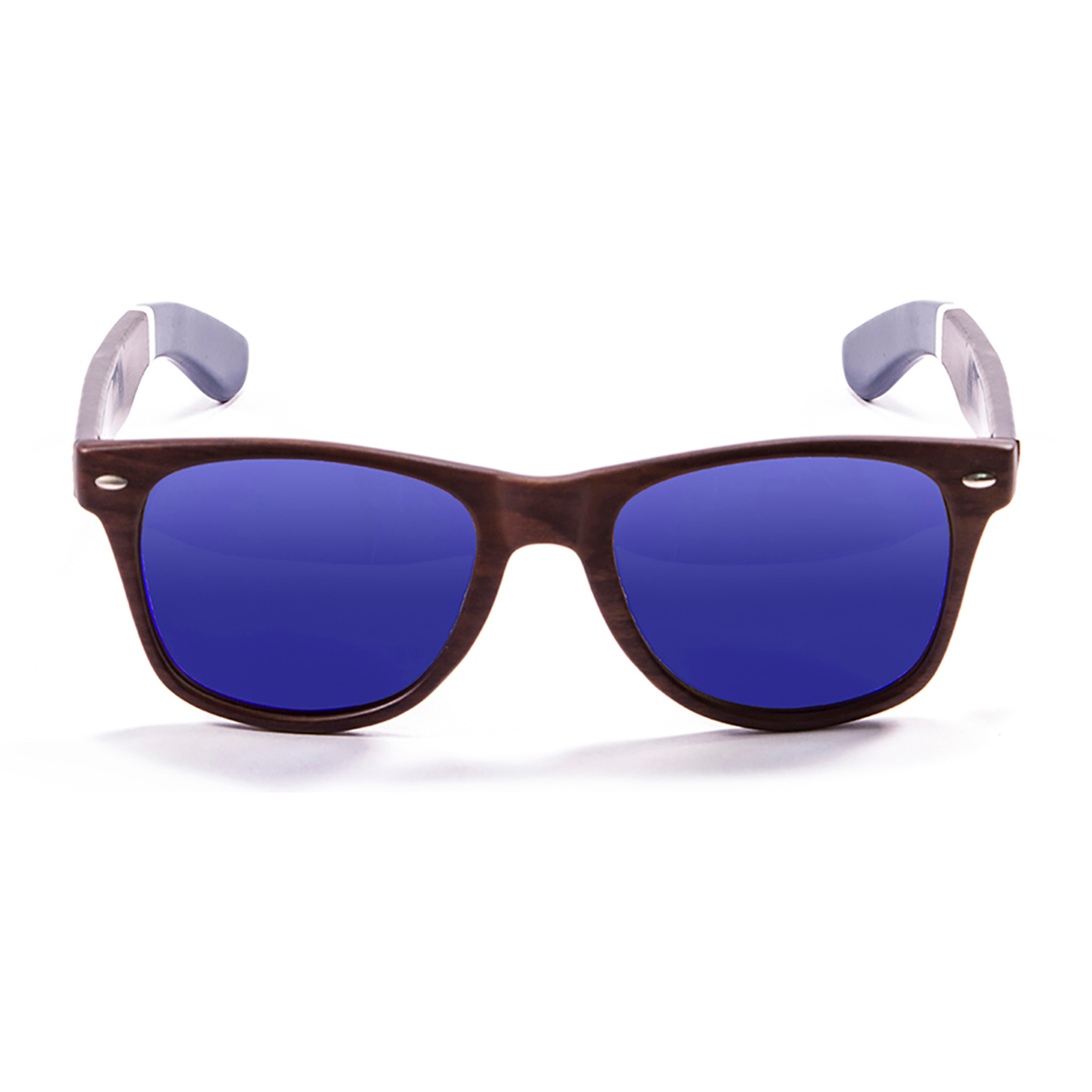 Gafas de sol OCEAN BEACH WOOD - Brazo marrón bambú con montura marrón oscuro / Revo azul con brazo blanco con lente azul oscuro