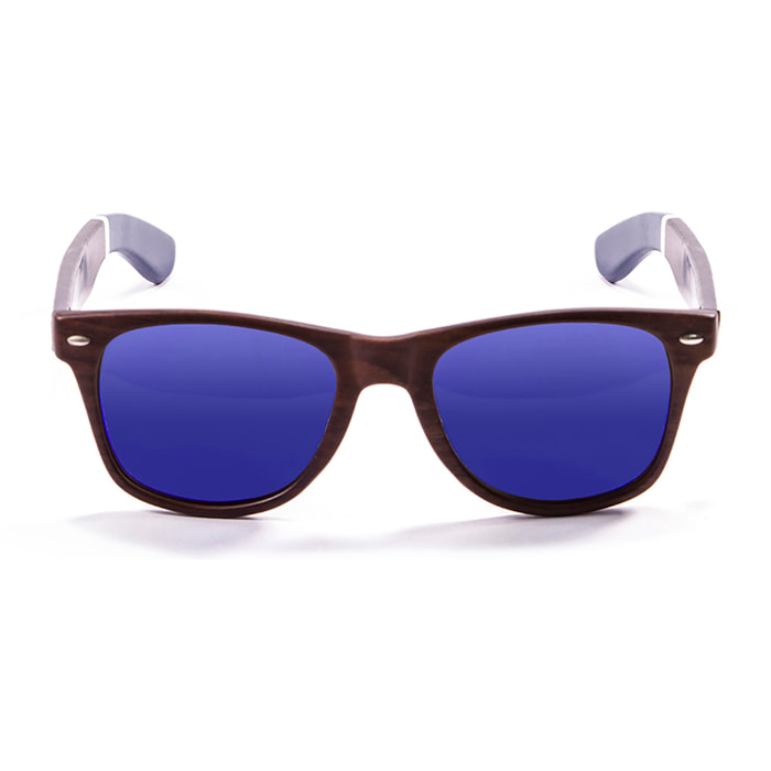 Gafas de sol OCEAN BEACH WOOD - Brazo marrón bambú con montura marrón oscuro / Revo azul con brazo blanco con lente azul oscuro