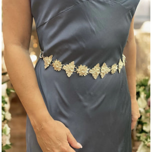 Cinturón Rosetones Flor 3D en cadena plata chapado