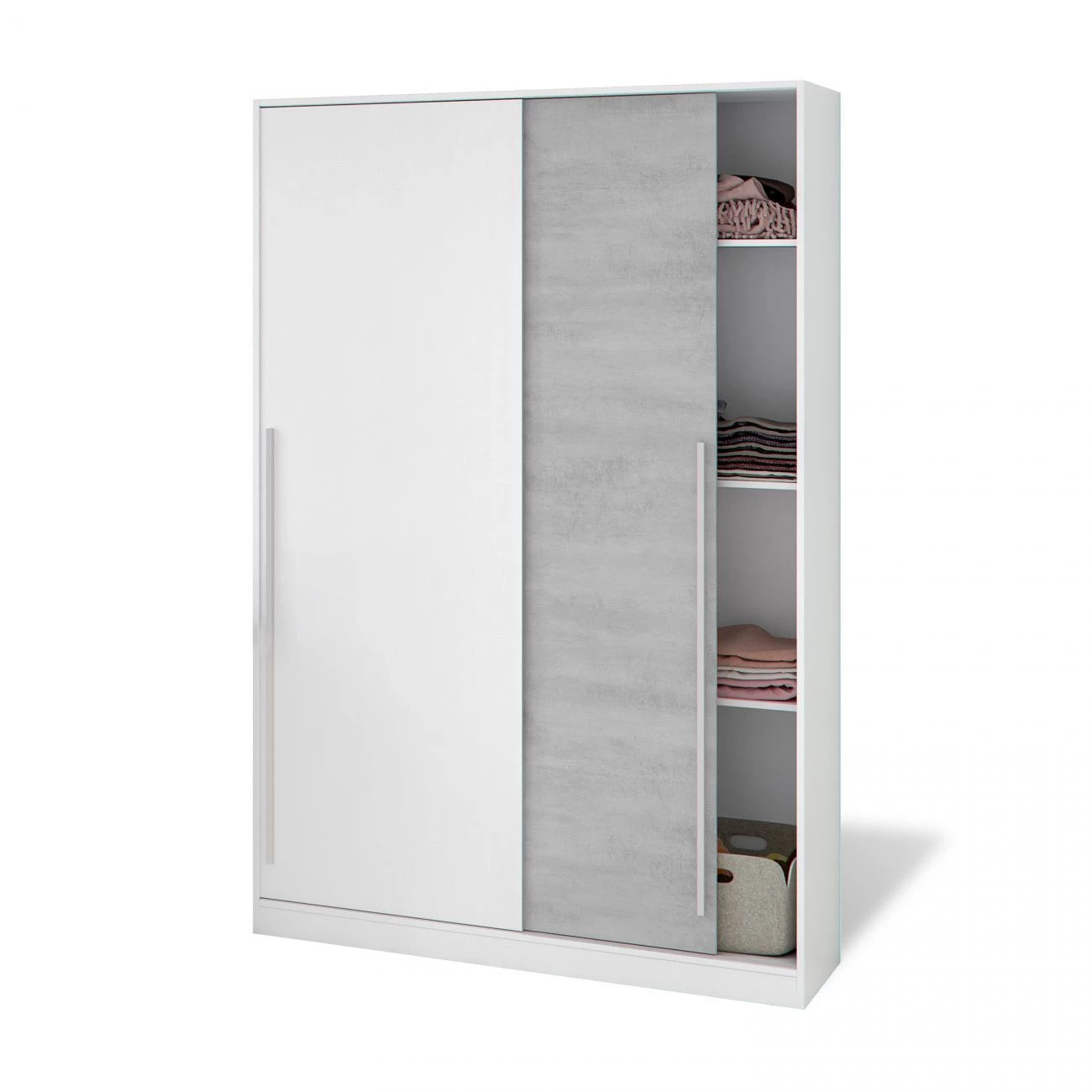 Armario de puertas correderas en blanco mate y gris cemento 120x200 cm Show Blanco Artik (Blanco Mate) - Gris Cemento