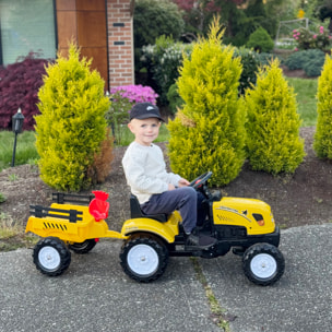 Porteur tracteur enfants avec remorque, râteau et pelle, tracteur à pédales 6 roues, charge 35 kg, pour 3+ ans, jaune