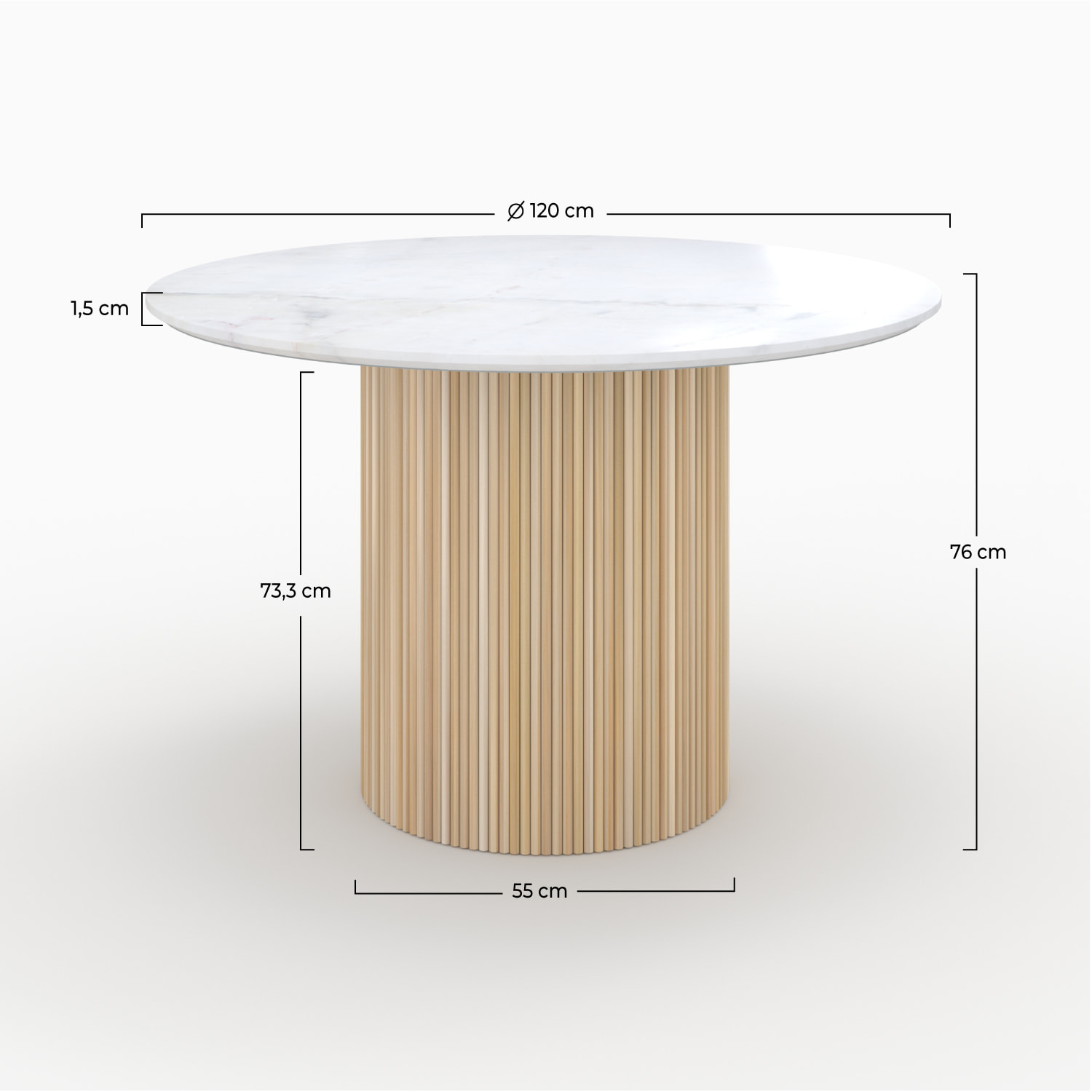 Table ronde 4 personnes en marbre blanc et bois de manguier D120 cm - Agathe