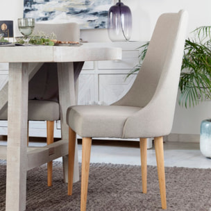 Pack de 6 chaises -bois massif d'hévéa, mousse pu et textile-couleur beige 52 x 96 x 59 cm