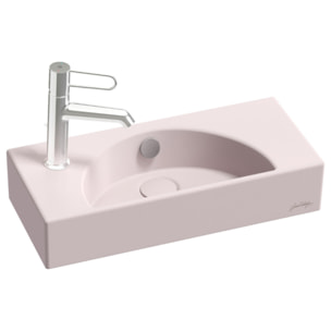 Lave-mains compact 50 cm Odéon Rive Gauche 1 trou de robinetterie à gauche Rose pâle satiné avec bonde