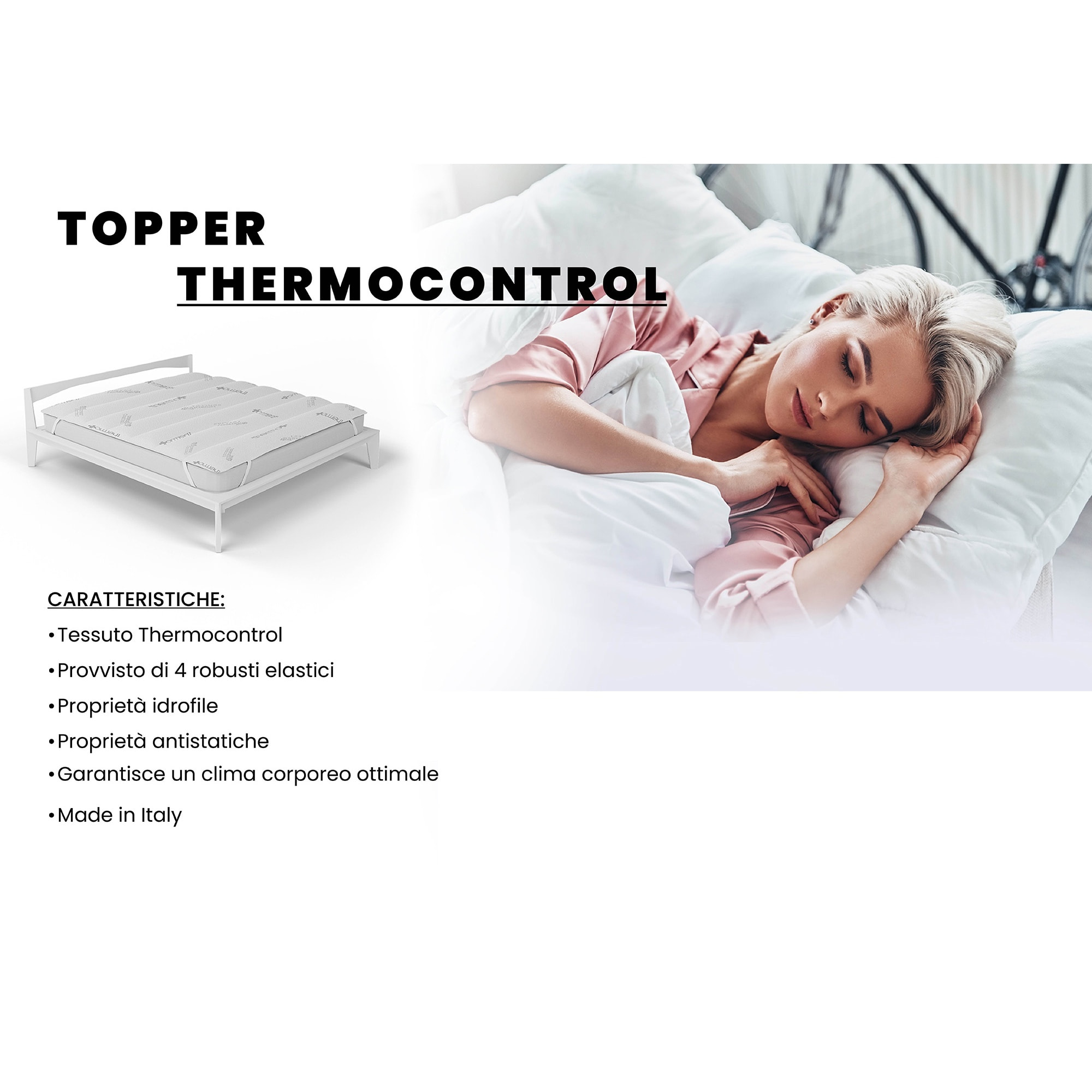 TOPPER TRAPUNTATO THERMOCONTROL CON ELASTICI - Made in Italy