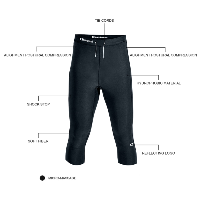 PANTALÓN CAPRI DE COMPRESIÓN RUNNING PARA HOMBRE BLUEBALL EN NEGRO.