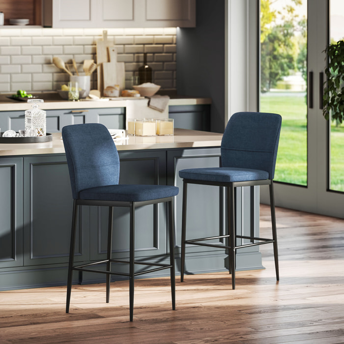 Juego de 2 Taburetes de Bar Taburetes Altos de Cocina con Respaldo y Reposapiés Tapizado en Terciopelo Marco de Acero Taburetes Altos Modernos para Comedor Mostrador Azul