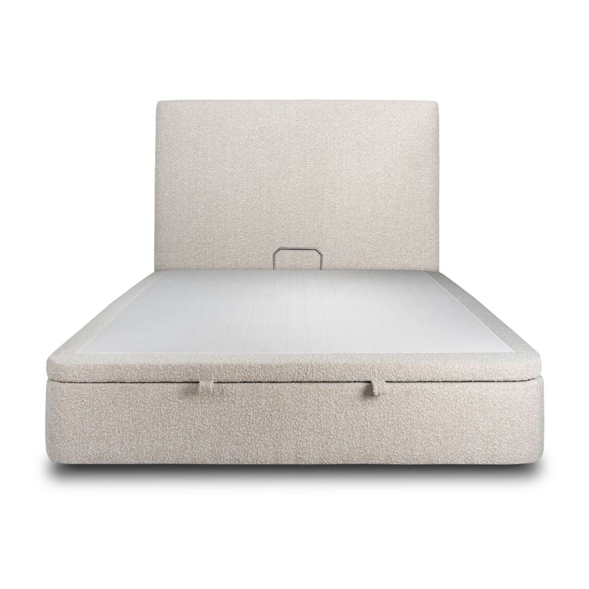 Lit avec sommier et tête de lit lisse - Tissu bouclette au style épuré - Adapté à tous les matelas, montage rapide - Grand Rangement