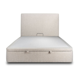 Lit avec sommier et tête de lit lisse - Tissu bouclette au style épuré - Adapté à tous les matelas, montage rapide - Grand Rangement