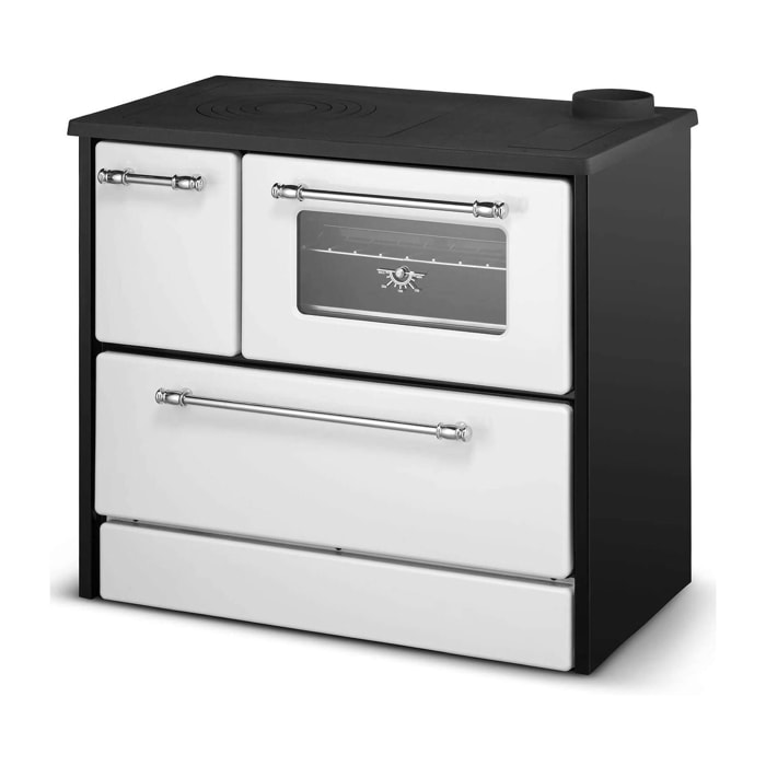 Cucina a legna Andalo, Fornello a legna, Stufa da cucina tradizionale, Cucina vintage, Made in Italy, 87x51 h79 cm, Bianco e Nero