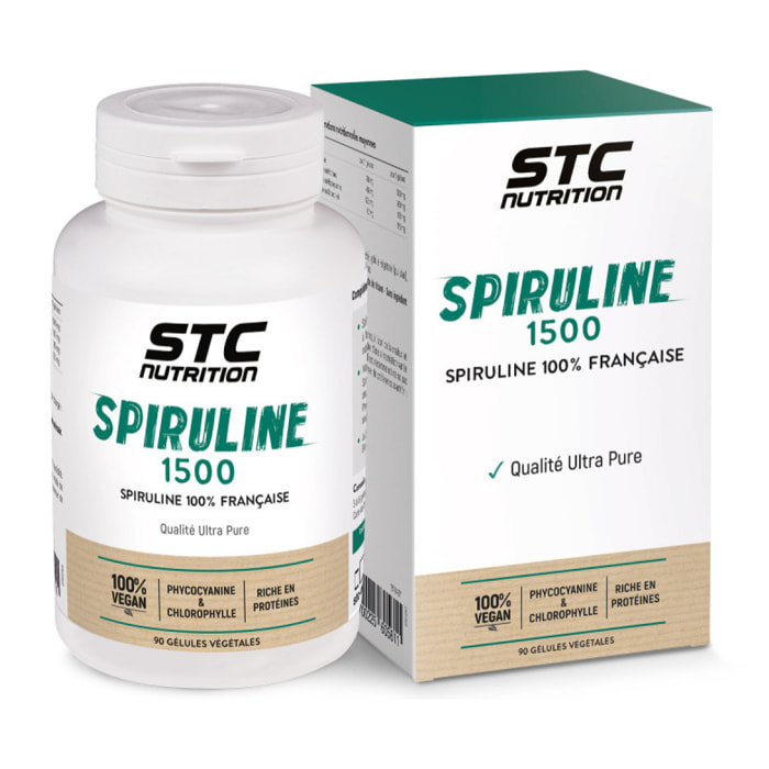 Spiruline 1500 - Complément Alimentaire à Base de Spiruline 100% Française - Qualité Ultra-Pure - Riche en Protéines - Teneur Garantie en Phycocyanines et Chlorophylle - 90 Gélules