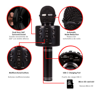 Microfono Karaoke multifunzione con luci e altoparlante integrato.