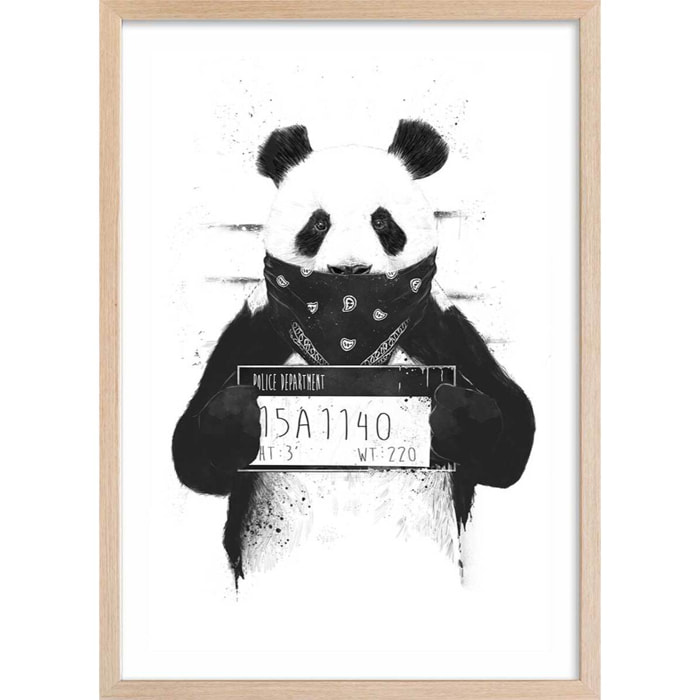 Affiche enfant panda  Affiche + cadre en bois - Chêne