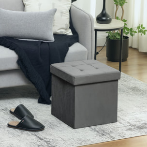 Pouf coffre velours effet capitonné pliable - pouf de rangement - dim. 38x38x38cm - gris