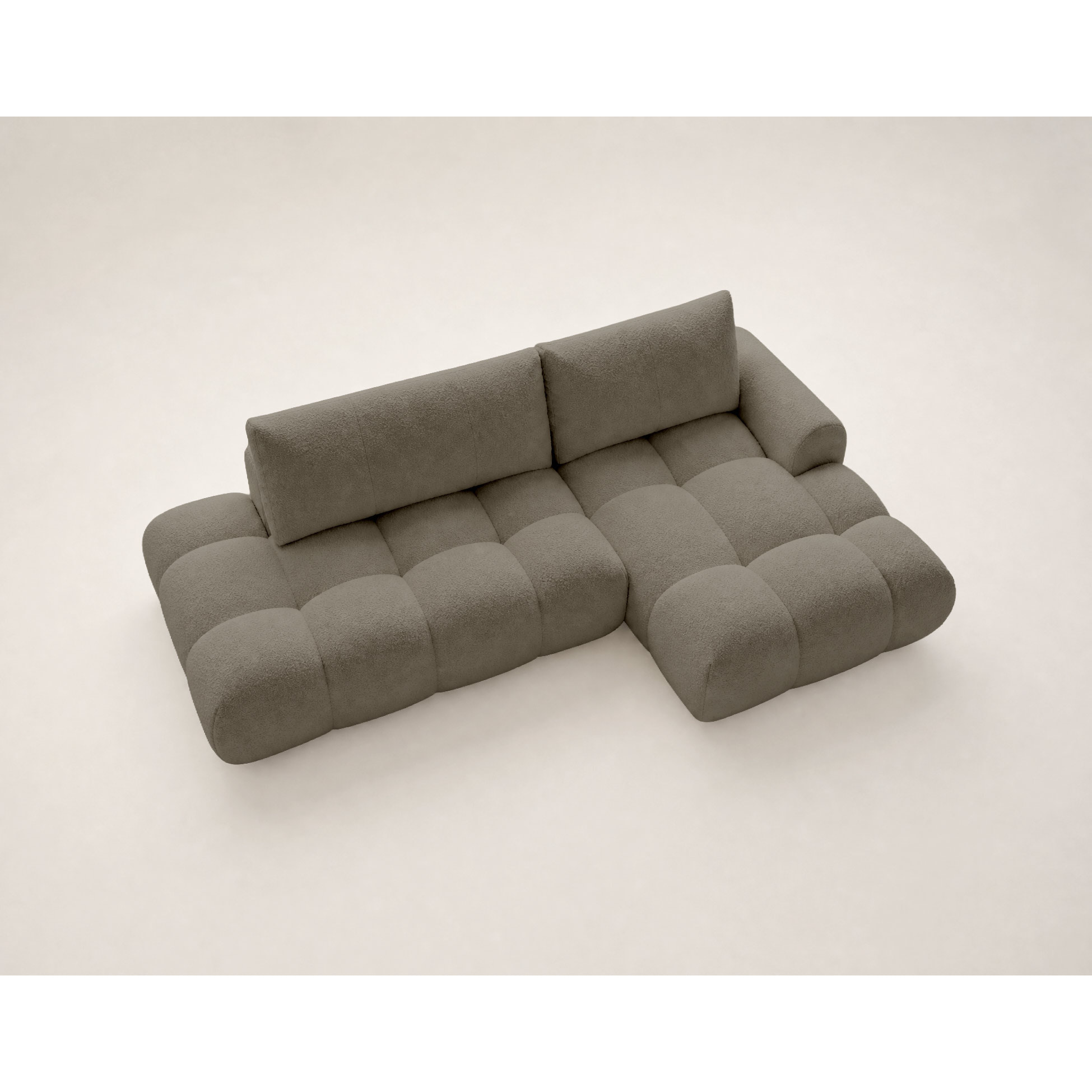 Yulin - Canapé d'angle ouvert droit 4 places convertible avec coffre en tissu bouclette - Taupe