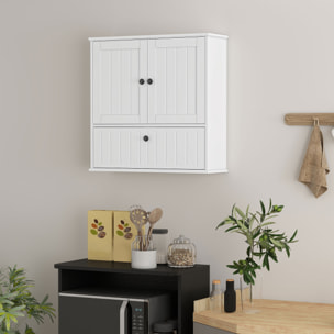 Armario de Baño de Pared, Mueble de Baño Colgar Rústico con Estante Ajustable, Doble Puerta, Puerta Abatible y Cierre Magnético, para Cocina, Lavadero, sobre el Inodoro, Blanco