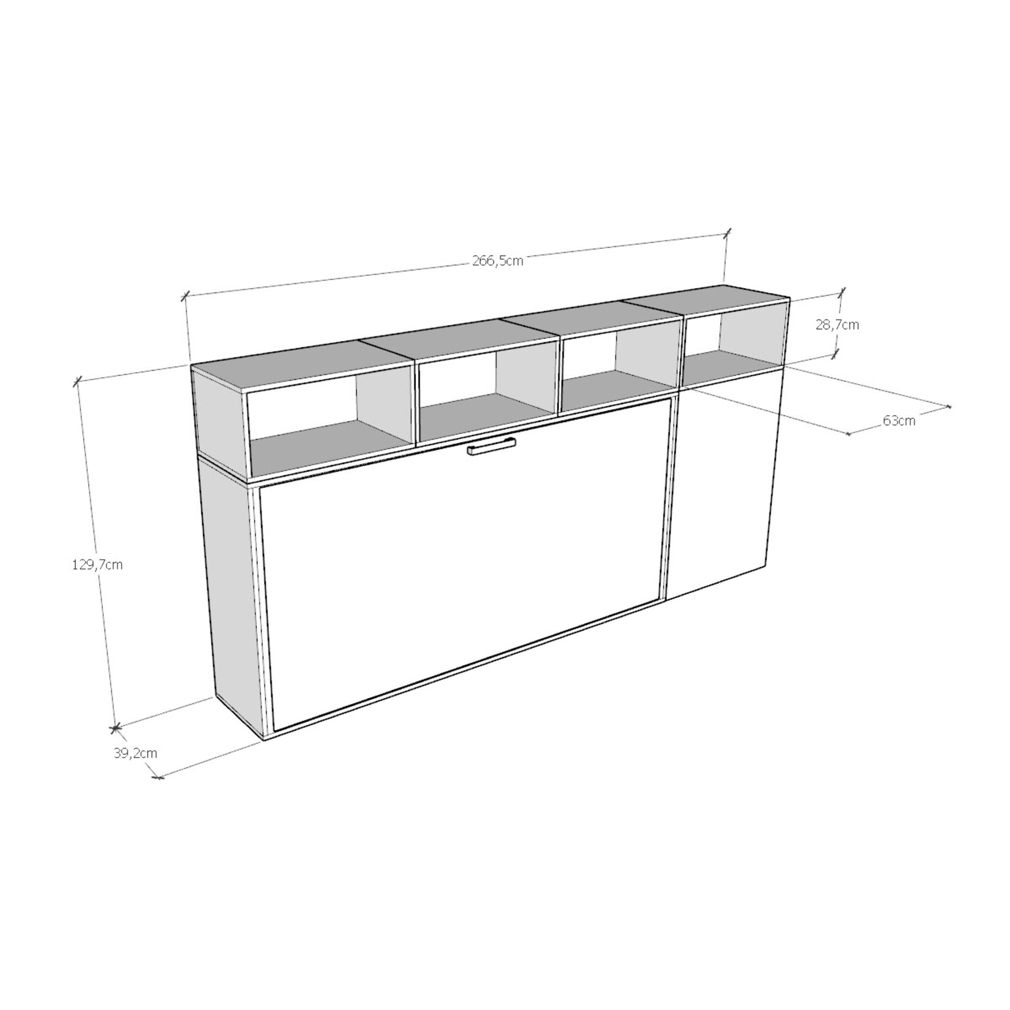 Armoire lit escamotable horizontal 1 couchage 85 Kando avec matelas composition A Frêne Blanc