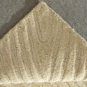Tapis Salon 160 x 230 cm Beige, Laine chaleureuse, VYTA, motif abstrait en relief, design graphique