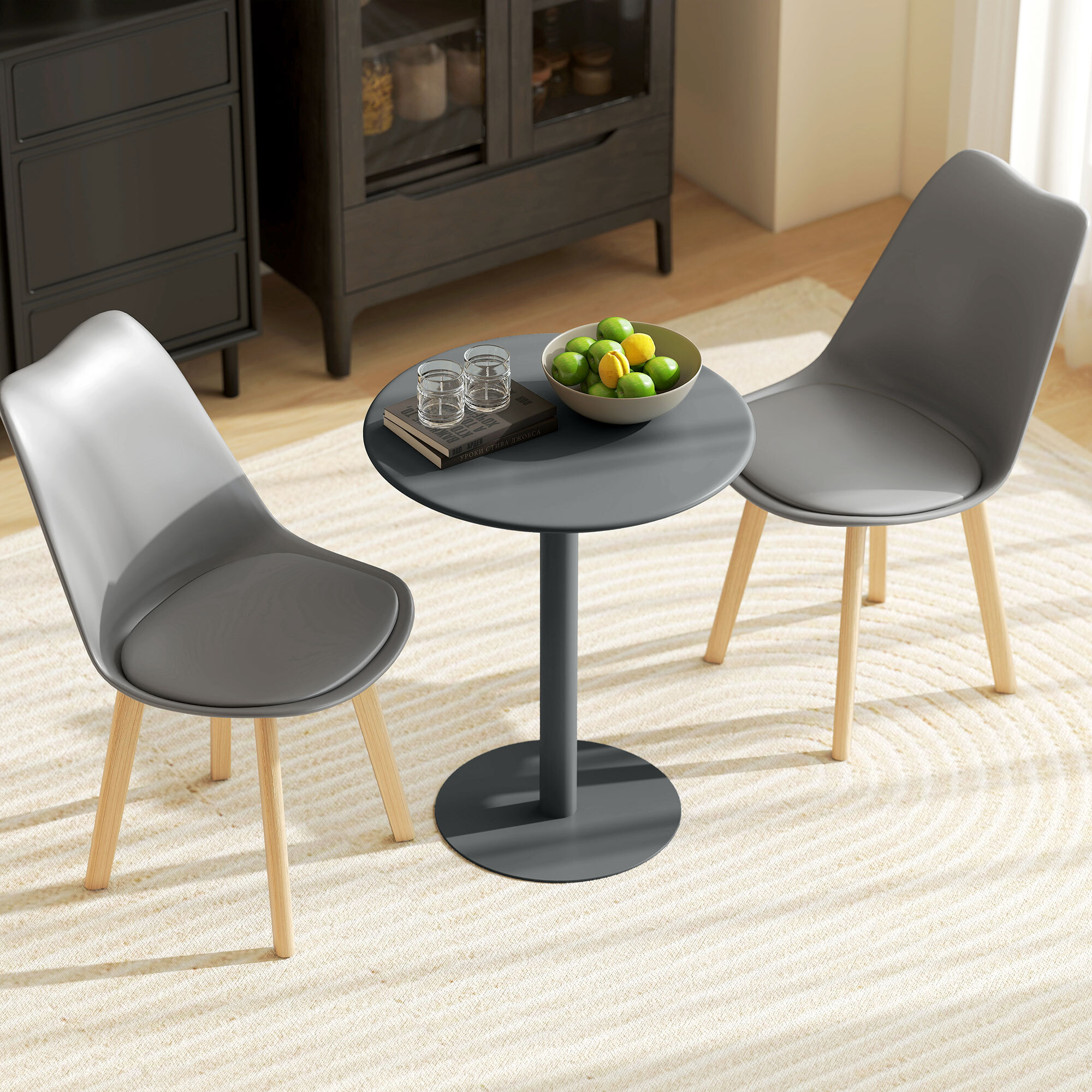 Mesa de Comedor Redonda para 2 Personas Mesa de Cocina de Acero para Interior y Exterior Ø60x72 cm Gris