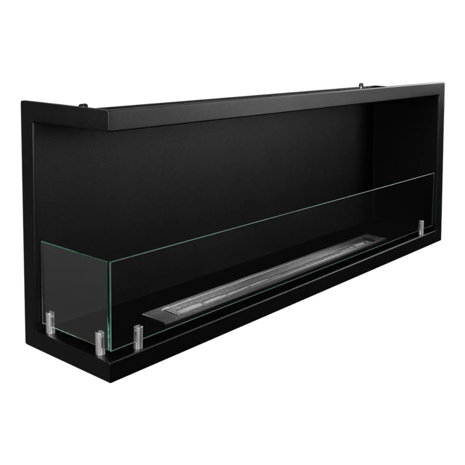 Sutri 120 - Camino a Bioetanolo da Incasso Angolare Sinistro 120x45x22,4 cm con Bruciatore 1,25lt in Acciaio
