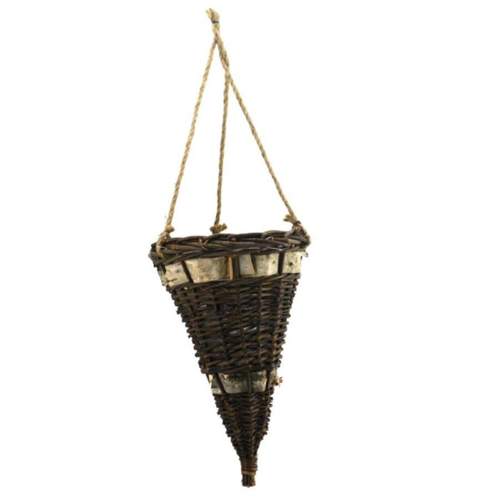 Portavaso in vimini noce con sfoglia bianca cornucopia cmø22h36/71