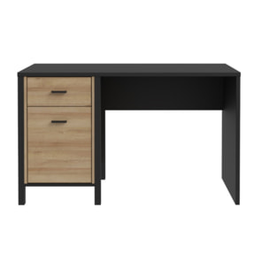 Petit bureau bois effet chêne avec poignées métal noir L120cm - MIAMI