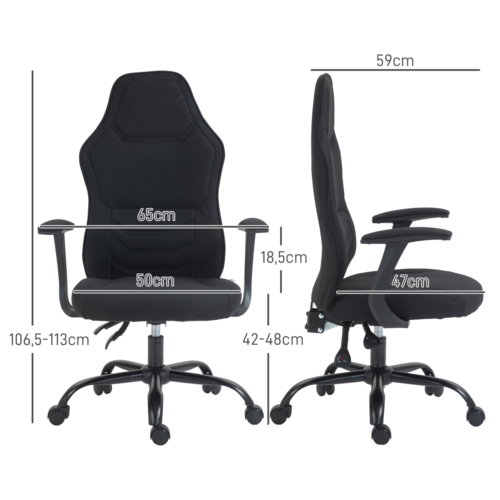 Fauteuil gamer ergonomique - chaise de bureau gaming - réglable - dossier inclinable - tissu noir