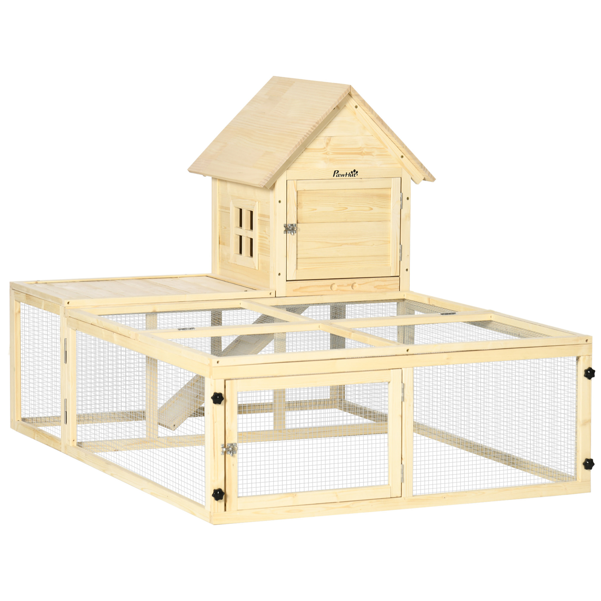 Clapier enclos cage à lapin 2 niveaux dim. 151L x 106l x 97H cm - aire de jeu, rampe, portes verouillables - bois sapin