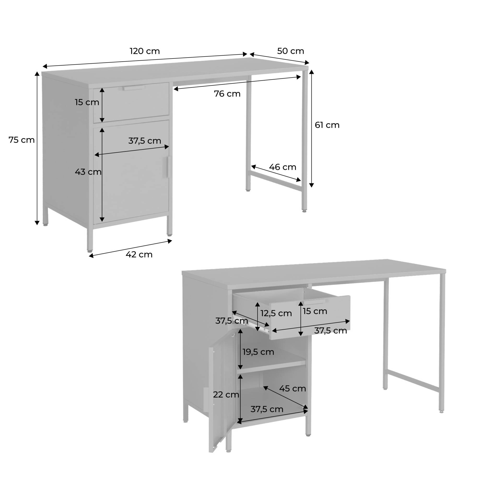 Bureau enfant acier laminé 1 tiroir  SOHO