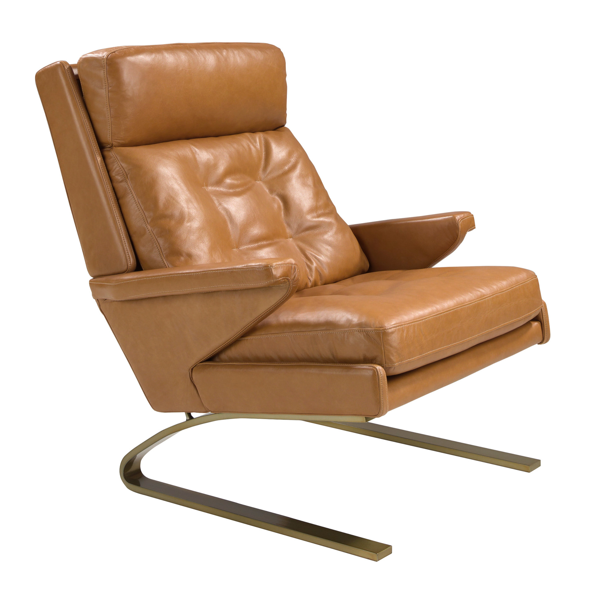 Sillón Angel Cerdá con reposabrazos con asiento y respaldo tapizados en piel de origen vacuno en camel patas de acero en dorado 77x99x91cm