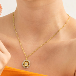 Collar con Cristal Azul acabado oro 18k