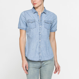 CAMICIA SLIM FIT A MANICA CORTA IN DENIM LEGGERO 7oz