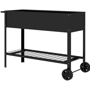 Jardinière sur pieds potager dim. 104L x 39l x 80H cm étagère 2 roues + insert d'irrigation métal noir