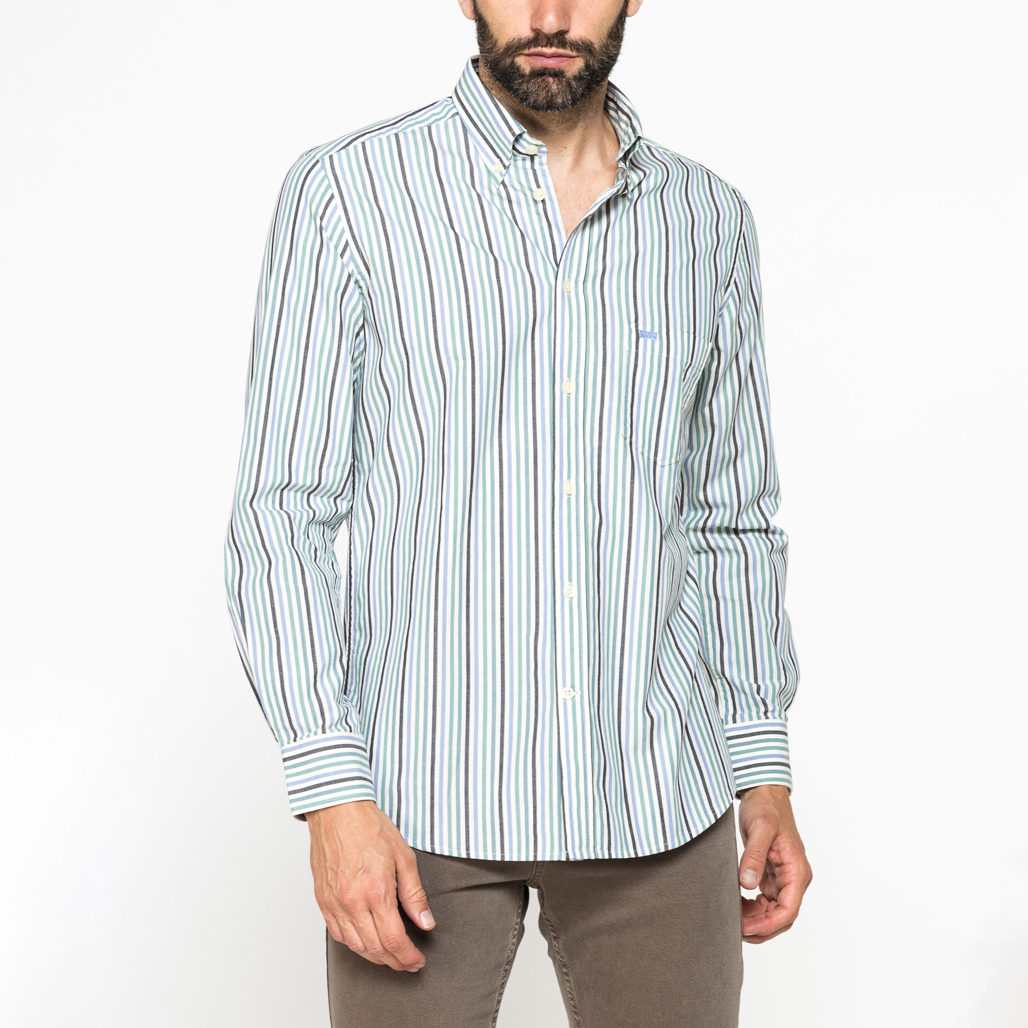 CAMICIA FANTASIA TINTO FILO CON COLLO BUTTON-DOWN