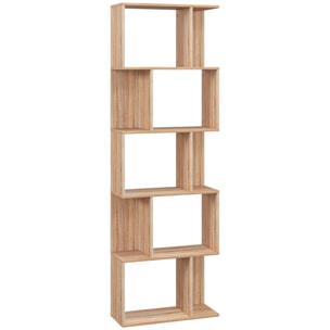 Bibliothèque étagère meuble de rangement design contemporain en S 5 étagères 60L x 24l x 185H cm effet bois clair