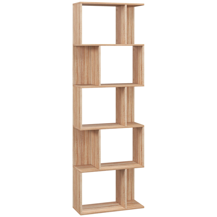 Bibliothèque étagère meuble de rangement design contemporain en S 5 étagères 60L x 24l x 185H cm effet bois clair