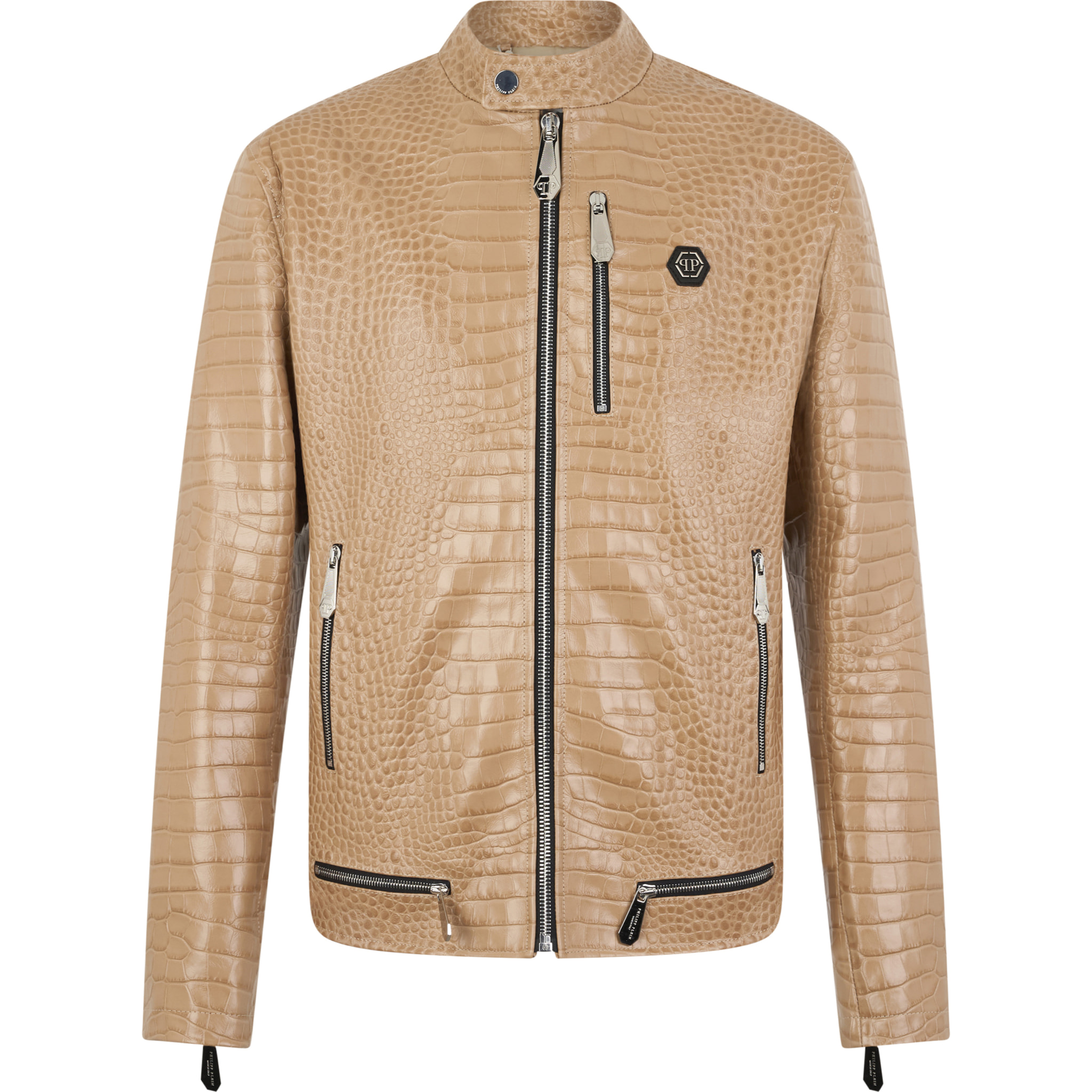 PHILIPP PLEIN Leather Moto Jacket Cocco