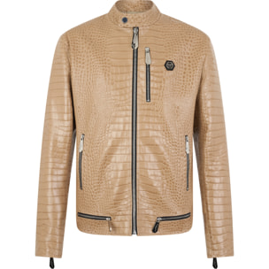 PHILIPP PLEIN Leather Moto Jacket Cocco