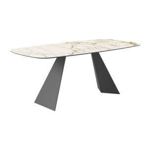 TAVOLO FISSO PRISMA - GRIGIO CARBONE, BOTTE BORDO INCLINATO, PIANO GRES PORCELLANATO MACCHIAVECCHIA OPACO