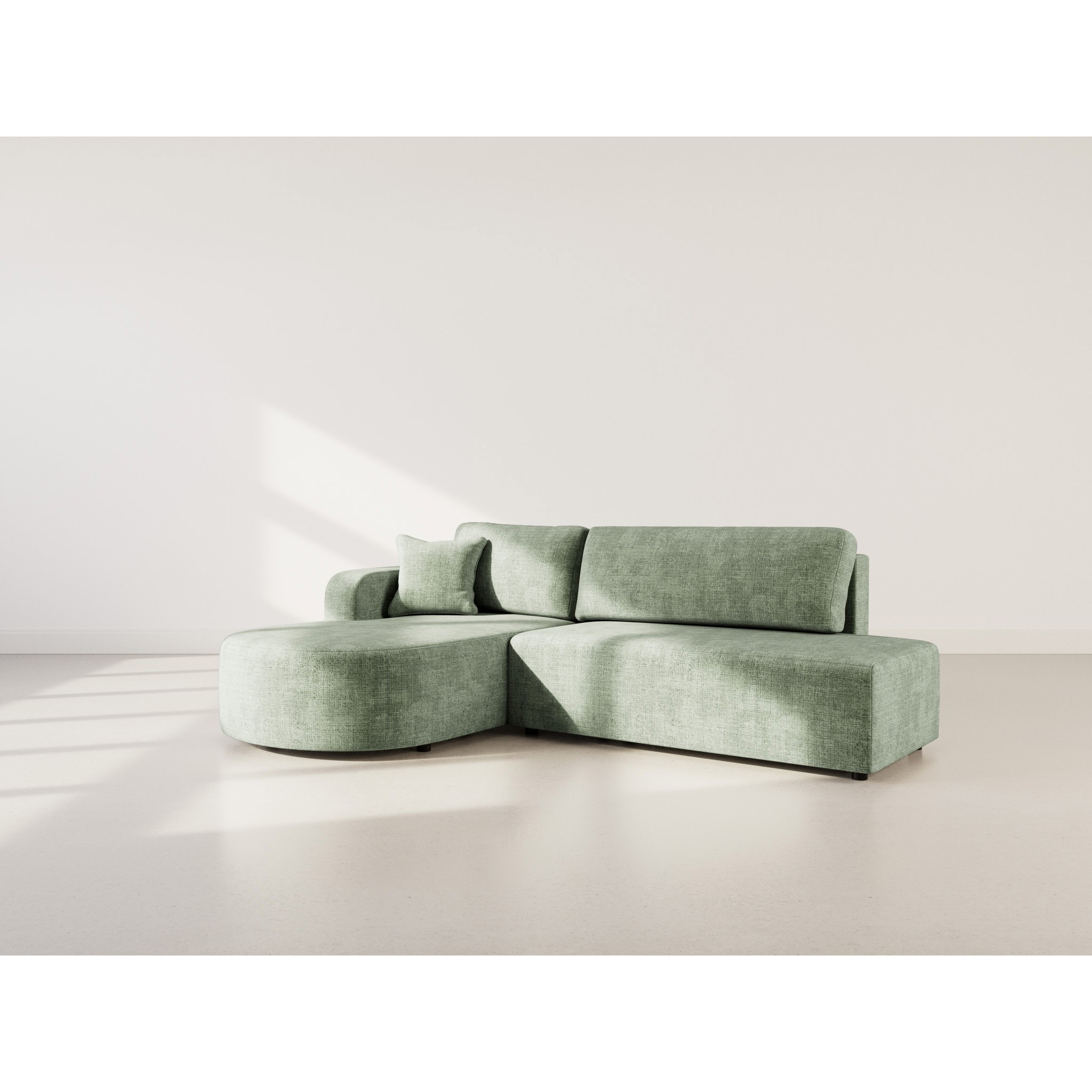 Miro - Canapé d'angle gauche 4 places convertible avec coffre en velours texturé - Vert sauge