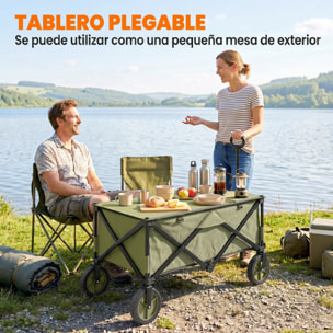 Carro Plegable de Jardín con Ruedas Carro para Playa con Mango Telescópico Tablero Plegable 5 Bolsas Marco de Acero Carga 100 kg para Compra Patio 108x55x93 cm Verde