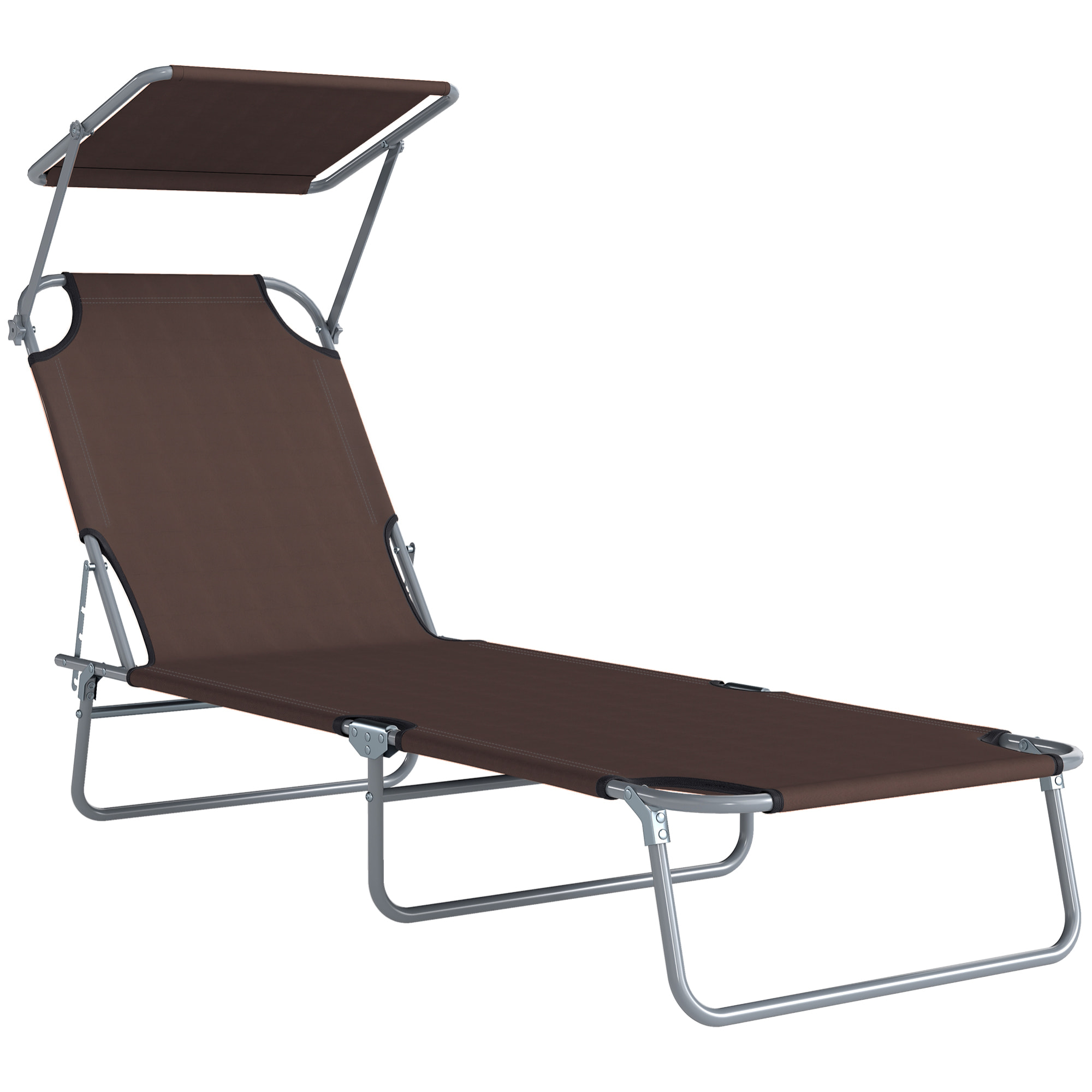 Transat bain de soleil pliable grand confort dossier et pare-soleil réglable multi-positions chocolat