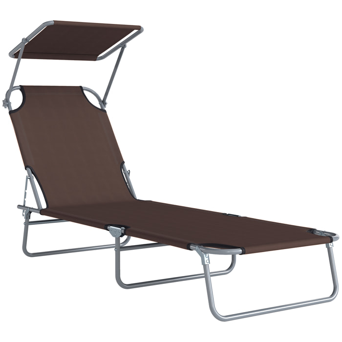 Transat bain de soleil pliable grand confort dossier et pare-soleil réglable multi-positions chocolat