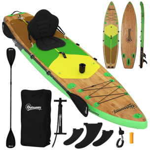 Tabla Paddle Surf Hinchable con Accesorios, 335 cm, Remo Convertible, Asiento, Aletas, Stand Up Paddle Board con Superficie Antideslizante, Bomba, Mochila y Funda, Carga 180 kg, para Adultos