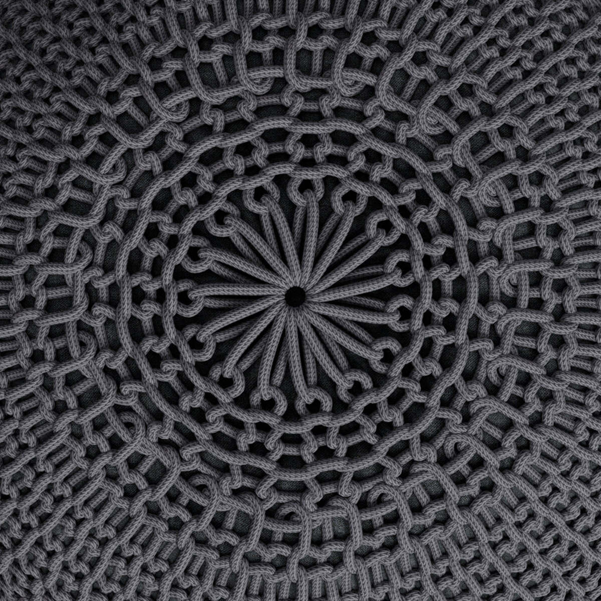 Pouf tricot rond en coton gris foncé  D40 cm - Elisa