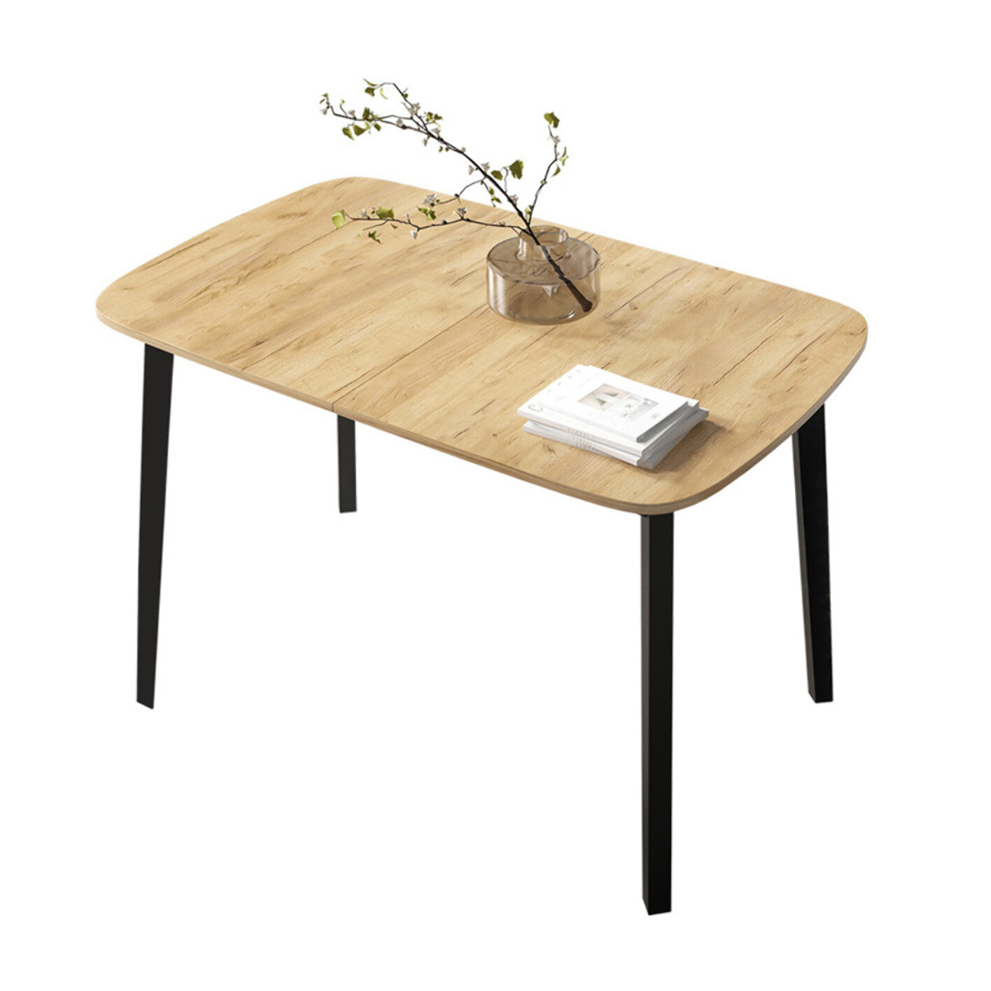 Magov - table à manger extensible - effet bois et noir - 4 personnes - Bois / Noir