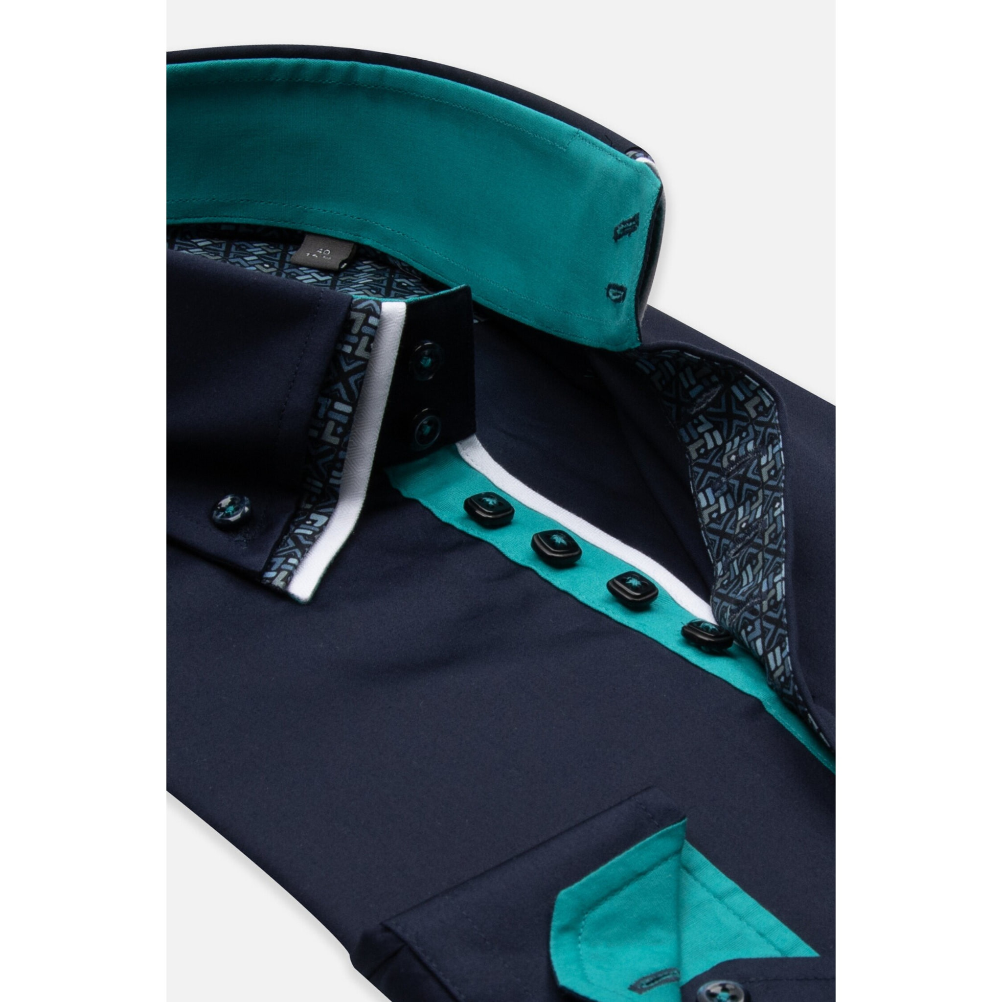 Camicia Uomo 2 Bottoni Button Down Triplo Collo Slim Satin Unito Blu