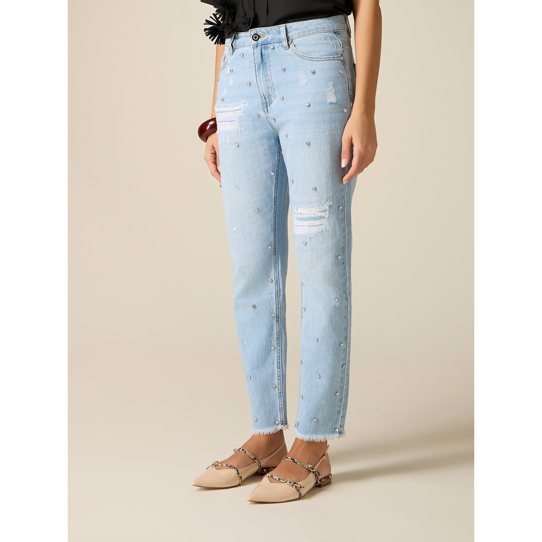 Oltre - Vaqueros con roturas y tachuelas - Light - blue