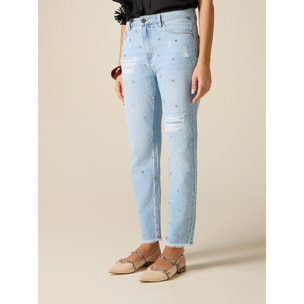 Oltre - Vaqueros con roturas y tachuelas - Light - blue