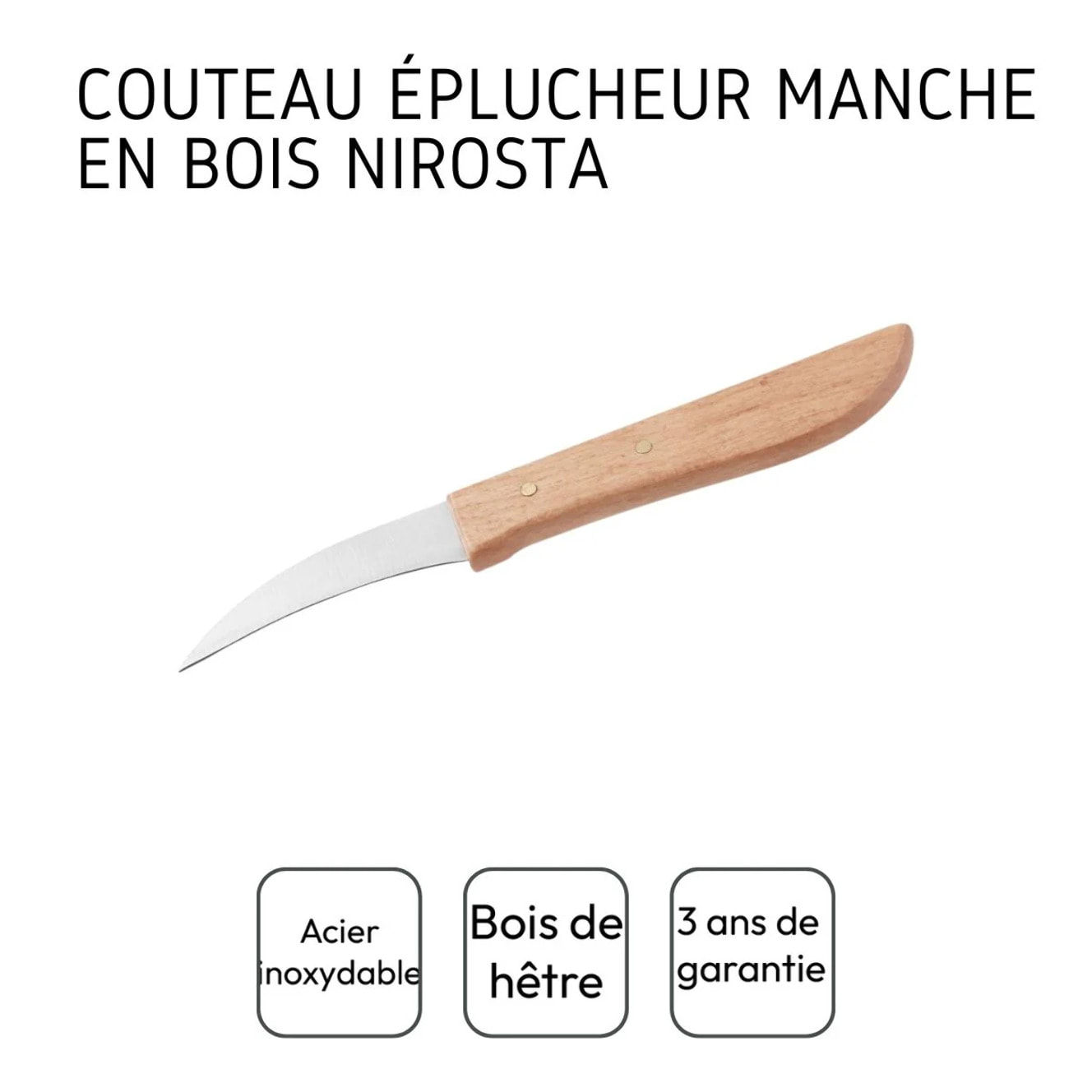 Couteau de cuisine éplucheur manche en bois 16 cm Nirosta